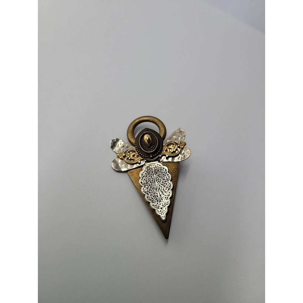 Vintage Treska Angel Brooch Pin Mixed Metal Halo Geometric Religious Signed - Picture 5 of 12